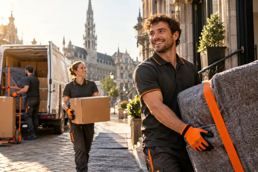 Camionnette MoovUp devant la Grand-Place de Bruxelles